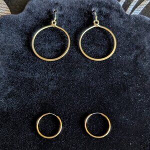 Two Pairs of Vintage Gold-tone Hoop Earrings